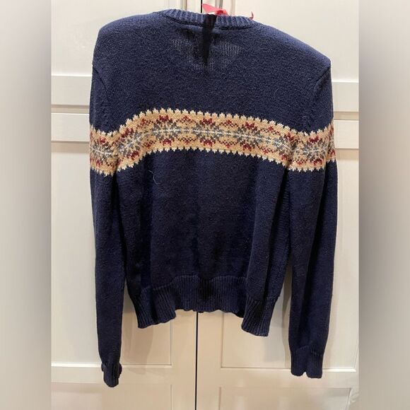 VTG Abercrombie & Fitch Women's L Navy Full Zip Sweater Fair Isle 90s 00s Y2K - Picture 2 of 4